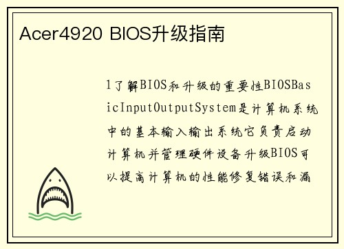 Acer4920 BIOS升级指南